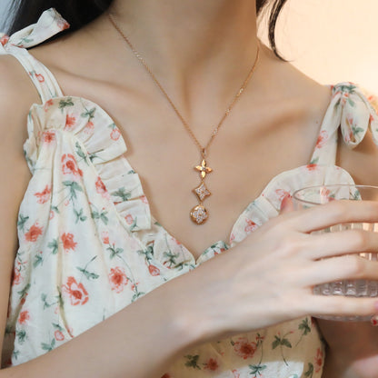 [Perla Lux]STAR AND SUN DIAMOND PINK GOLD NECKLACE