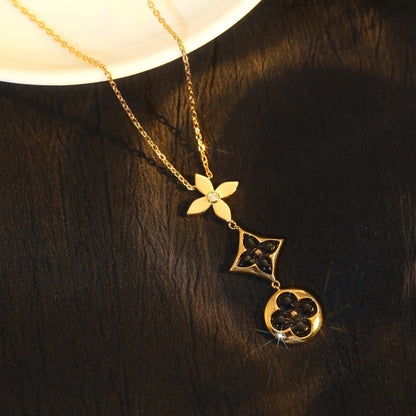 [Perla Lux]STAR AND SUN ONYX PINK GOLD NECKLACE