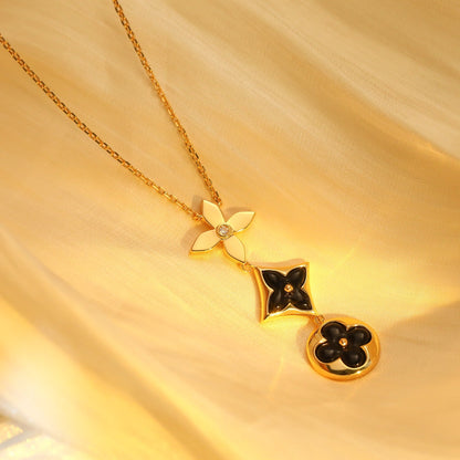 [Perla Lux]STAR AND SUN ONYX PINK GOLD NECKLACE