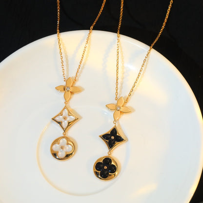 [Perla Lux]STAR AND SUN ONYX PINK GOLD NECKLACE