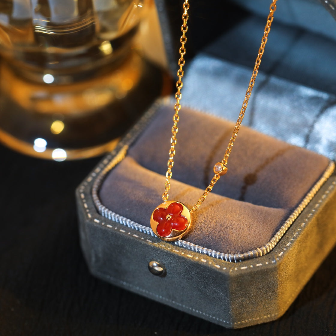 [Perla Lux]SUN PEDANT PINK GOLD 1 DIAMOND NECKLACE