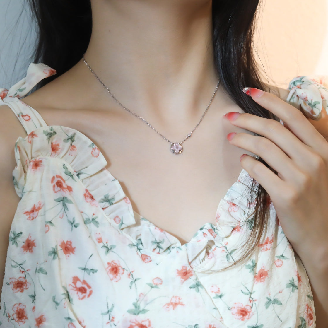 [Perla Lux]SUN PEDANT PINK GOLD 1 DIAMOND NECKLACE