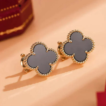 [Perla Lux]CLOVER MEDIUM 1 MOTIFS  ONYX STUD EARRINGS