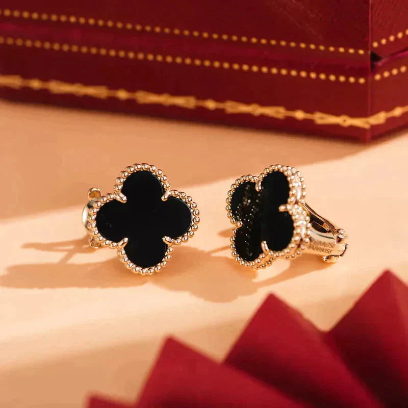 [Perla Lux]CLOVER MEDIUM 1 MOTIFS  ONYX STUD EARRINGS