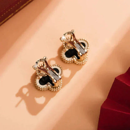 [Perla Lux]CLOVER MEDIUM 1 MOTIFS  ONYX STUD EARRINGS