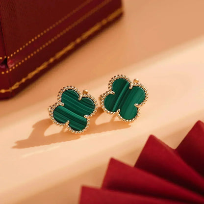 [Perla Lux]CLOVER MEDIUM 1 MOTIFS MALACHITE  EARRINGS
