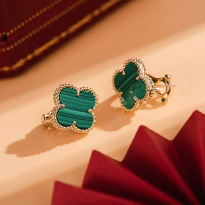 [Perla Lux]CLOVER MEDIUM 1 MOTIFS MALACHITE  EARRINGS