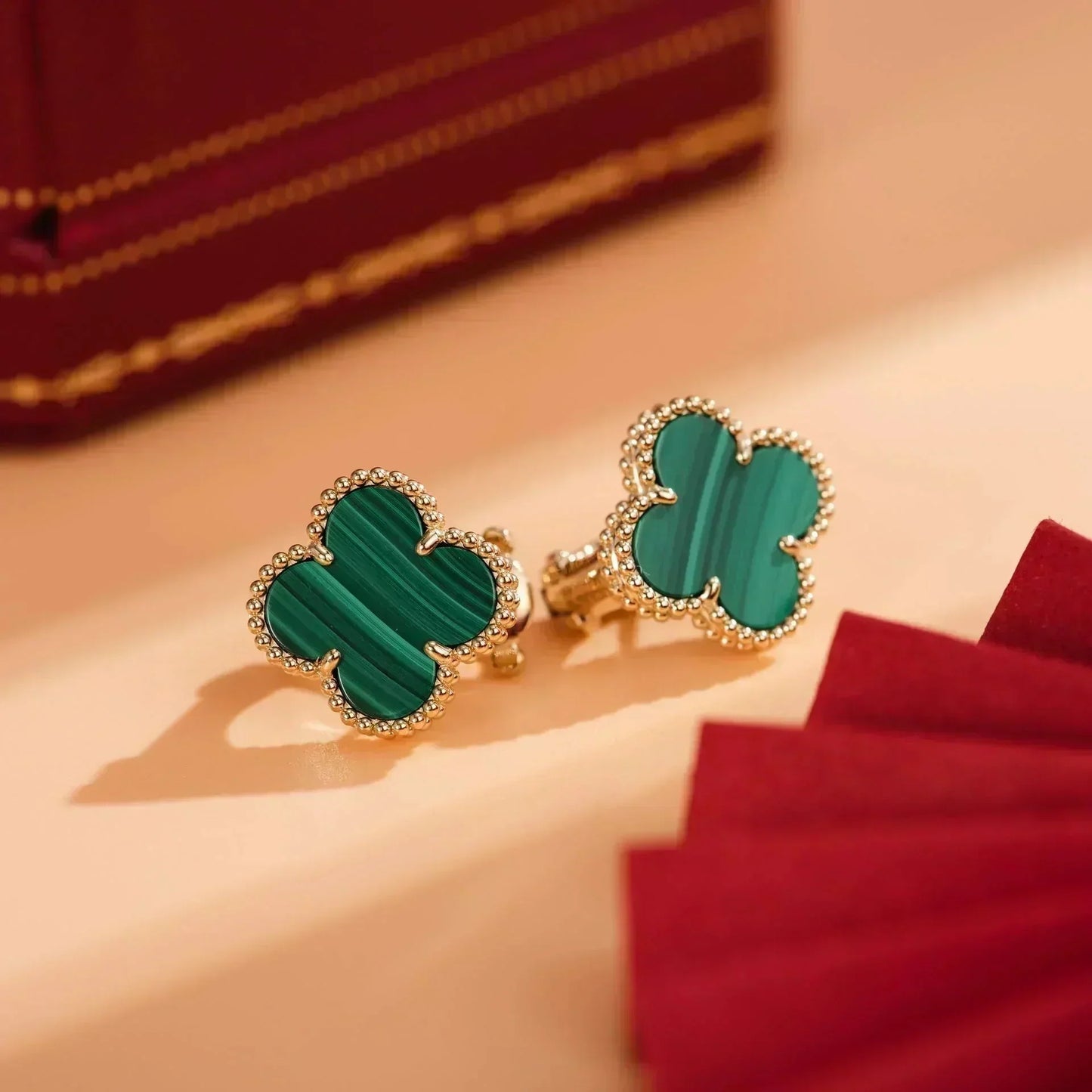 [Perla Lux]CLOVER MEDIUM 1 MOTIFS MALACHITE  EARRINGS
