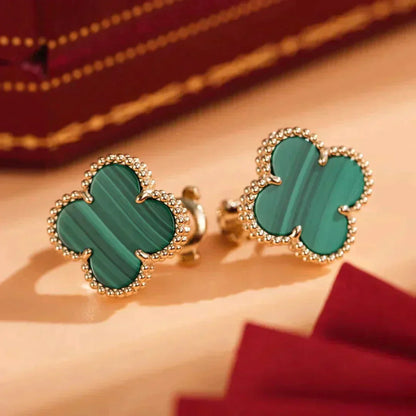 [Perla Lux]CLOVER MEDIUM 1 MOTIFS MALACHITE  EARRINGS