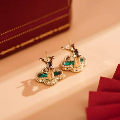 [Perla Lux]CLOVER MEDIUM 1 MOTIFS MALACHITE  EARRINGS