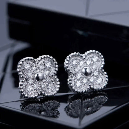 [Perla Lux]CLOVER 1 MOTIFS DIAMOND STUD EARRINGS SILVER