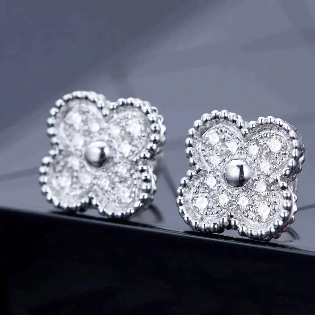[Perla Lux]CLOVER 1 MOTIFS DIAMOND STUD EARRINGS SILVER