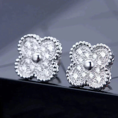 [Perla Lux]CLOVER 1 MOTIFS DIAMOND STUD EARRINGS SILVER