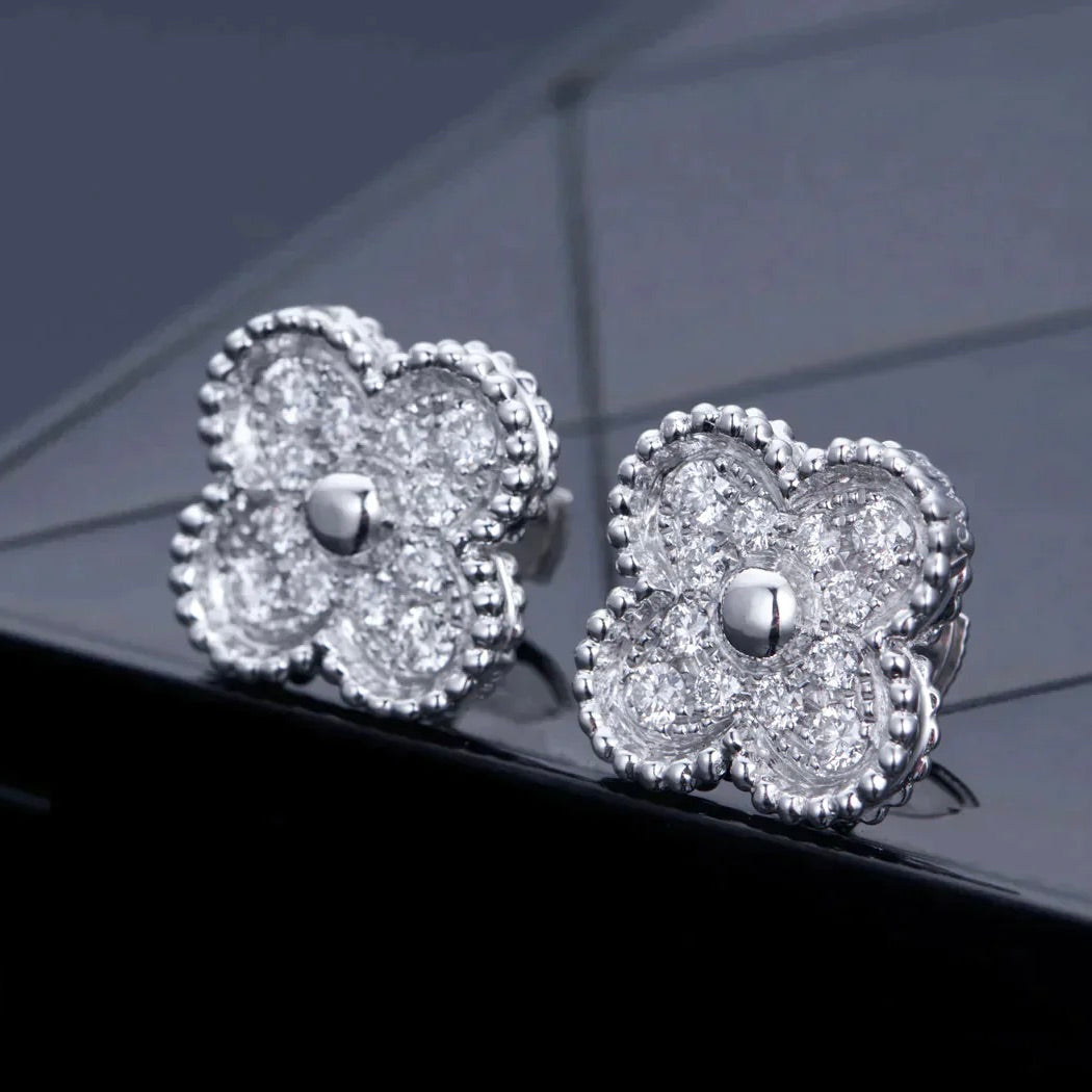 [Perla Lux]CLOVER 1 MOTIFS DIAMOND STUD EARRINGS SILVER