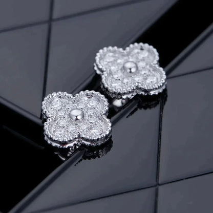[Perla Lux]CLOVER 1 MOTIFS DIAMOND STUD EARRINGS SILVER