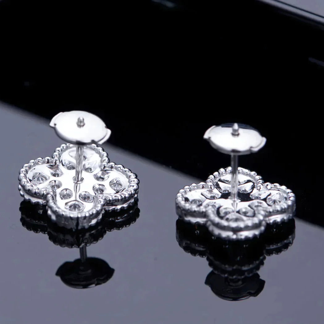[Perla Lux]CLOVER 1 MOTIFS DIAMOND STUD EARRINGS SILVER