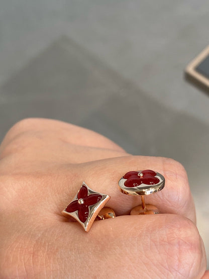 [Perla Lux]STAR AND SUN PINK GOLD CARNELIAN STUD EARRINGS