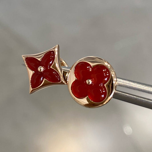 [Perla Lux]STAR AND SUN PINK GOLD CARNELIAN STUD EARRINGS