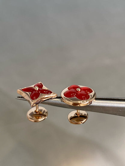 [Perla Lux]STAR AND SUN PINK GOLD CARNELIAN STUD EARRINGS