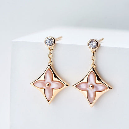 [Perla Lux]DOUBLE STAR PINK GOLD MOP DROP EARRINGS