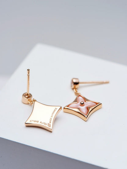 [Perla Lux]DOUBLE STAR PINK GOLD MOP DROP EARRINGS