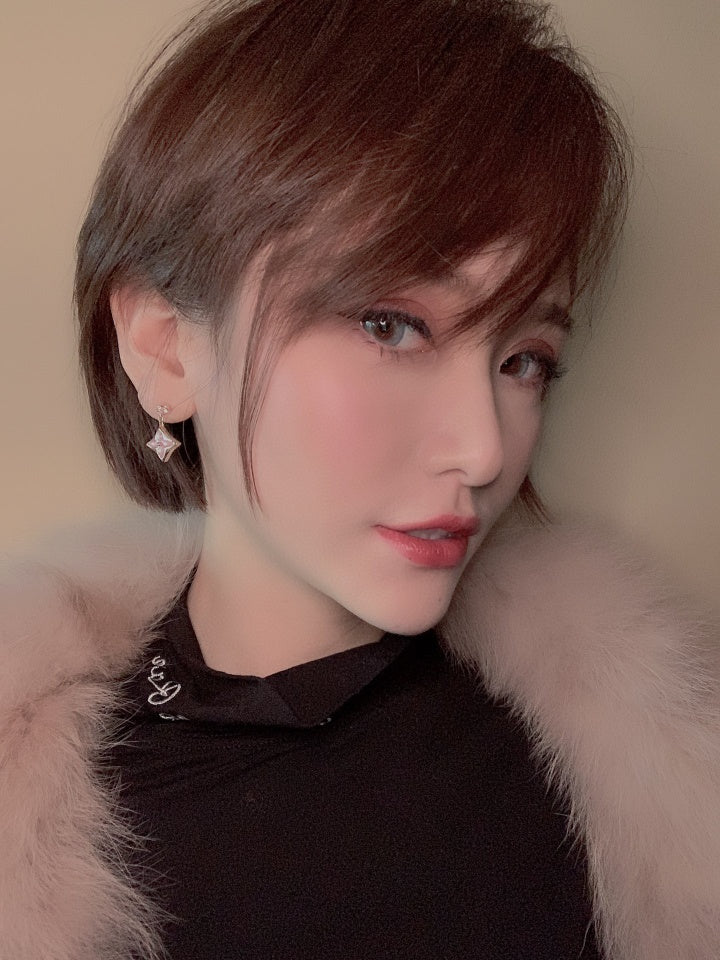 [Perla Lux]DOUBLE STAR PINK GOLD MOP DROP EARRINGS