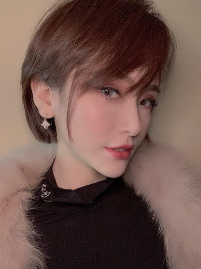 [Perla Lux]DOUBLE STAR PINK GOLD MOP DROP EARRINGS