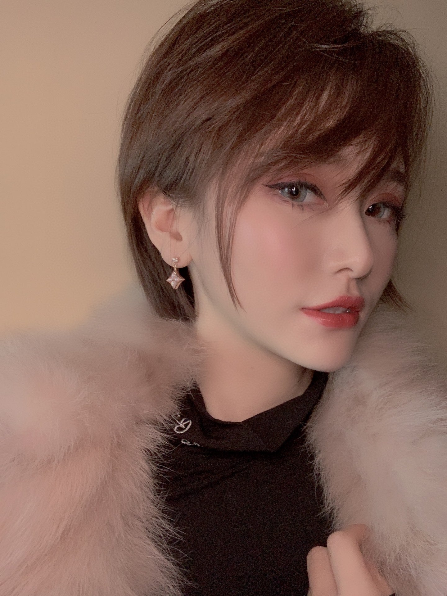 [Perla Lux]DOUBLE STAR PINK GOLD MOP DROP EARRINGS