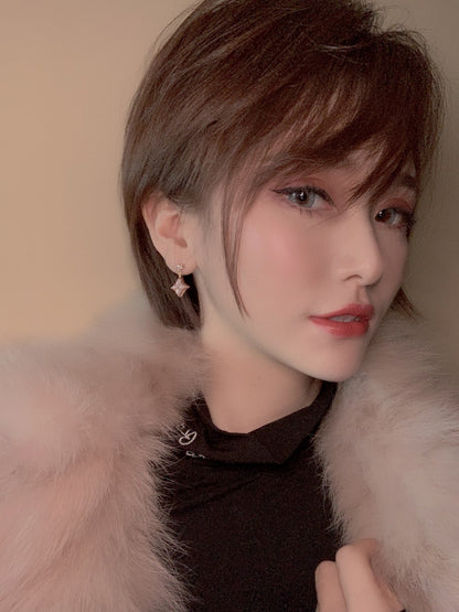 [Perla Lux]DOUBLE STAR PINK GOLD MOP DROP EARRINGS