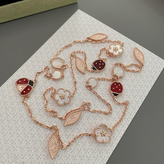 [Perla Lux]LUCKY SPRING 15 MOTIFS ROSE GOLD NECKLACE