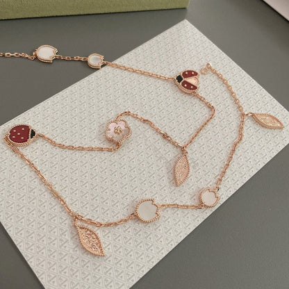 [Perla Lux]LUCKY SPRING 15 MOTIFS ROSE GOLD NECKLACE