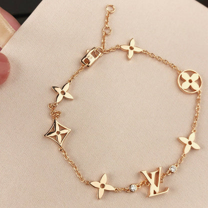 [Perla Lux]STAR AND SUN 7 MOTIFS GOLD BRACELET