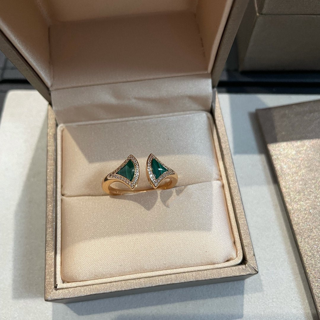 [Perla Lux]DREAM MALACHITE DIAMOND OPEN RING