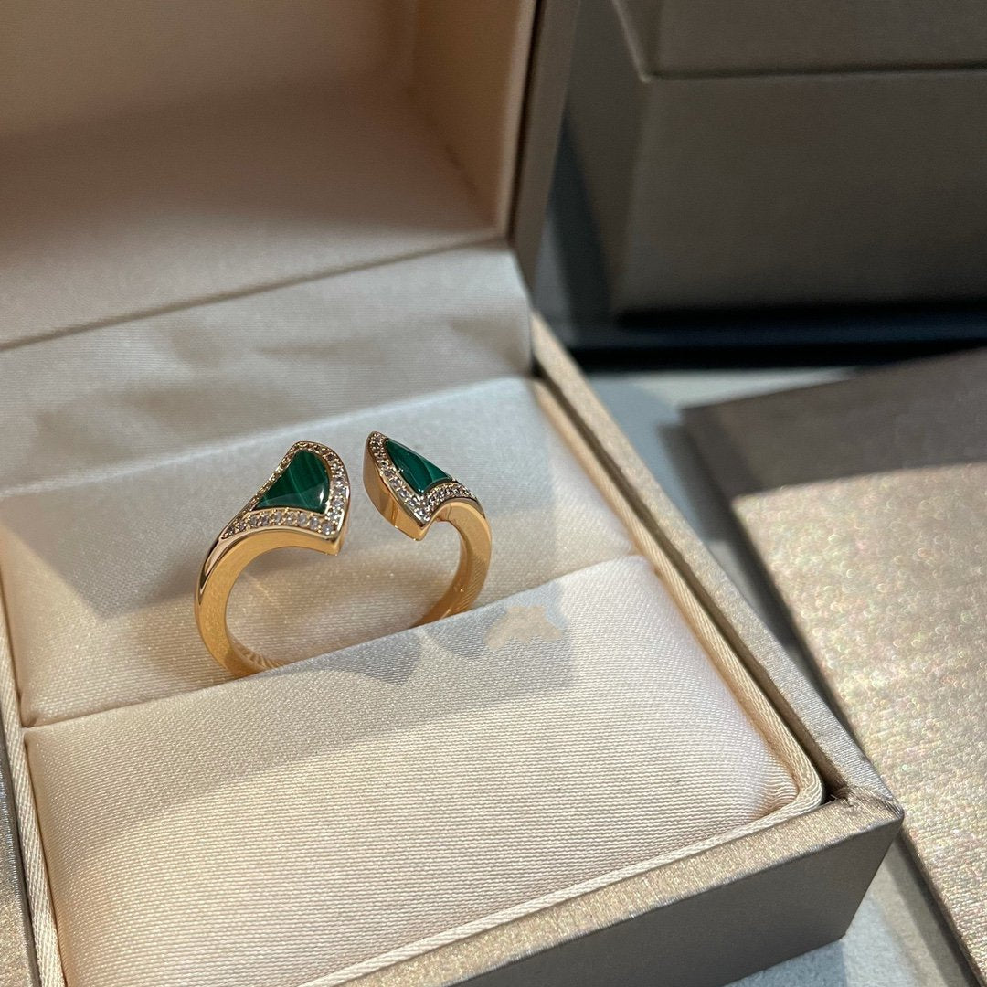 [Perla Lux]DREAM MALACHITE DIAMOND OPEN RING