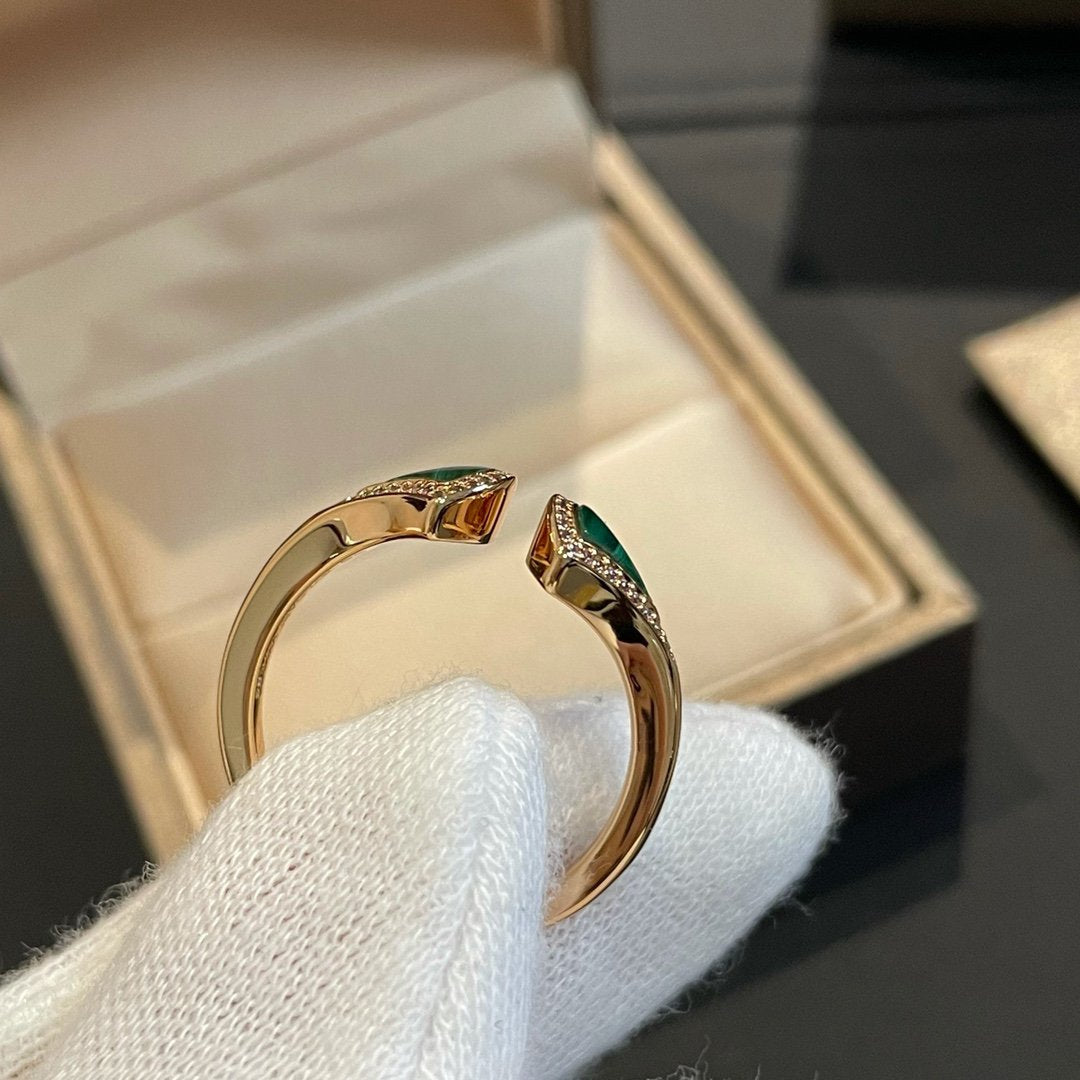 [Perla Lux]DREAM MALACHITE DIAMOND OPEN RING
