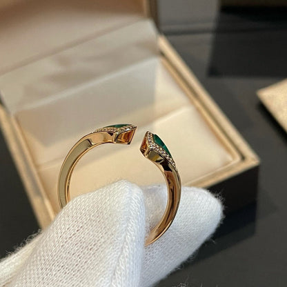 [Perla Lux]DREAM MALACHITE DIAMOND OPEN RING