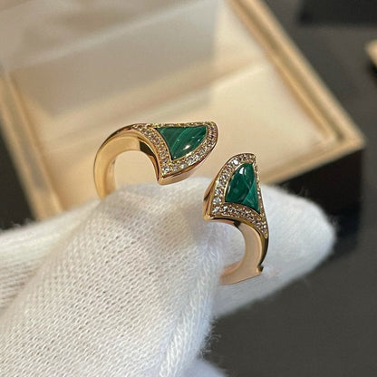 [Perla Lux]DREAM MALACHITE DIAMOND OPEN RING