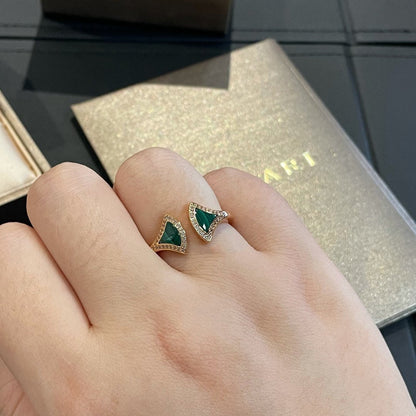 [Perla Lux]DREAM MALACHITE DIAMOND OPEN RING