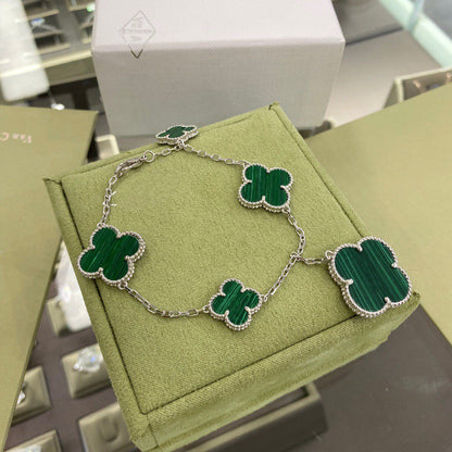 [Perla Lux]CLOVER 5 MOTIFS SIVLER MALACHITE BRACELET