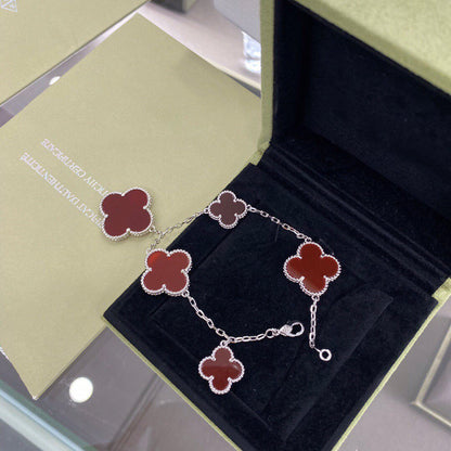[Perla Lux]CLOVER 5 MOTIFS SIVLER CARNELIAN BRACELET
