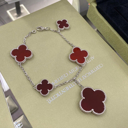 [Perla Lux]CLOVER 5 MOTIFS SIVLER CARNELIAN BRACELET