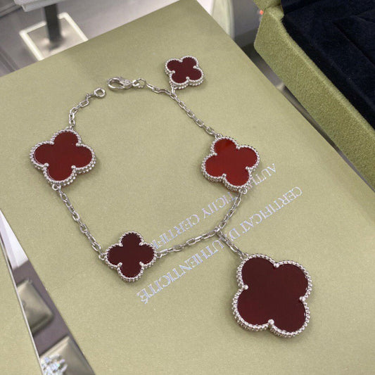 [Perla Lux]CLOVER 5 MOTIFS SIVLER CARNELIAN BRACELET