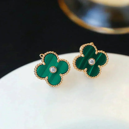 [Perla Lux]CLOVER MEDIUM 1 MOTIFS MALACHITE DIAMOND EARRINGS