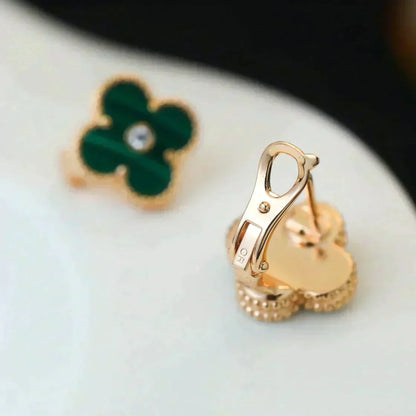 [Perla Lux]CLOVER MEDIUM 1 MOTIFS MALACHITE DIAMOND EARRINGS