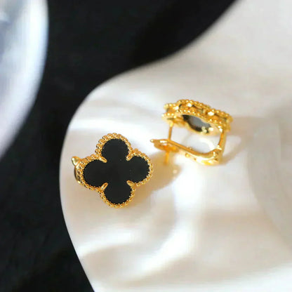 [Perla Lux]CLOVER MEDIUM 1 MOTIFS  ONYX STUD EARRINGS