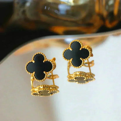 [Perla Lux]CLOVER MEDIUM 1 MOTIFS  ONYX STUD EARRINGS