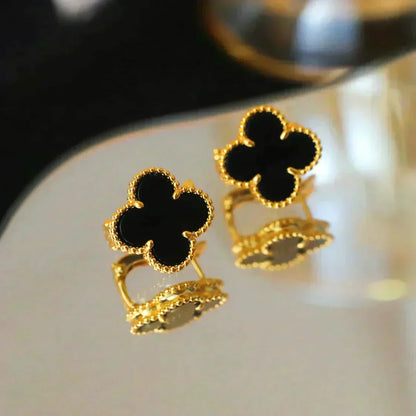 [Perla Lux]CLOVER MEDIUM 1 MOTIFS  ONYX STUD EARRINGS