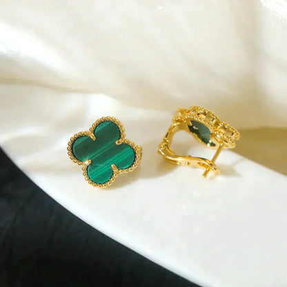 [Perla Lux]CLOVER MEDIUM 1 MOTIFS MALACHITE  EARRINGS