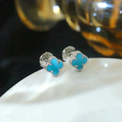 [Perla Lux]CLOVER MINI 9.5MM ONYX STUD EARRINGS SILVER