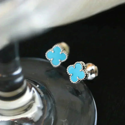 [Perla Lux]CLOVER MINI 9.5MM ONYX STUD EARRINGS SILVER